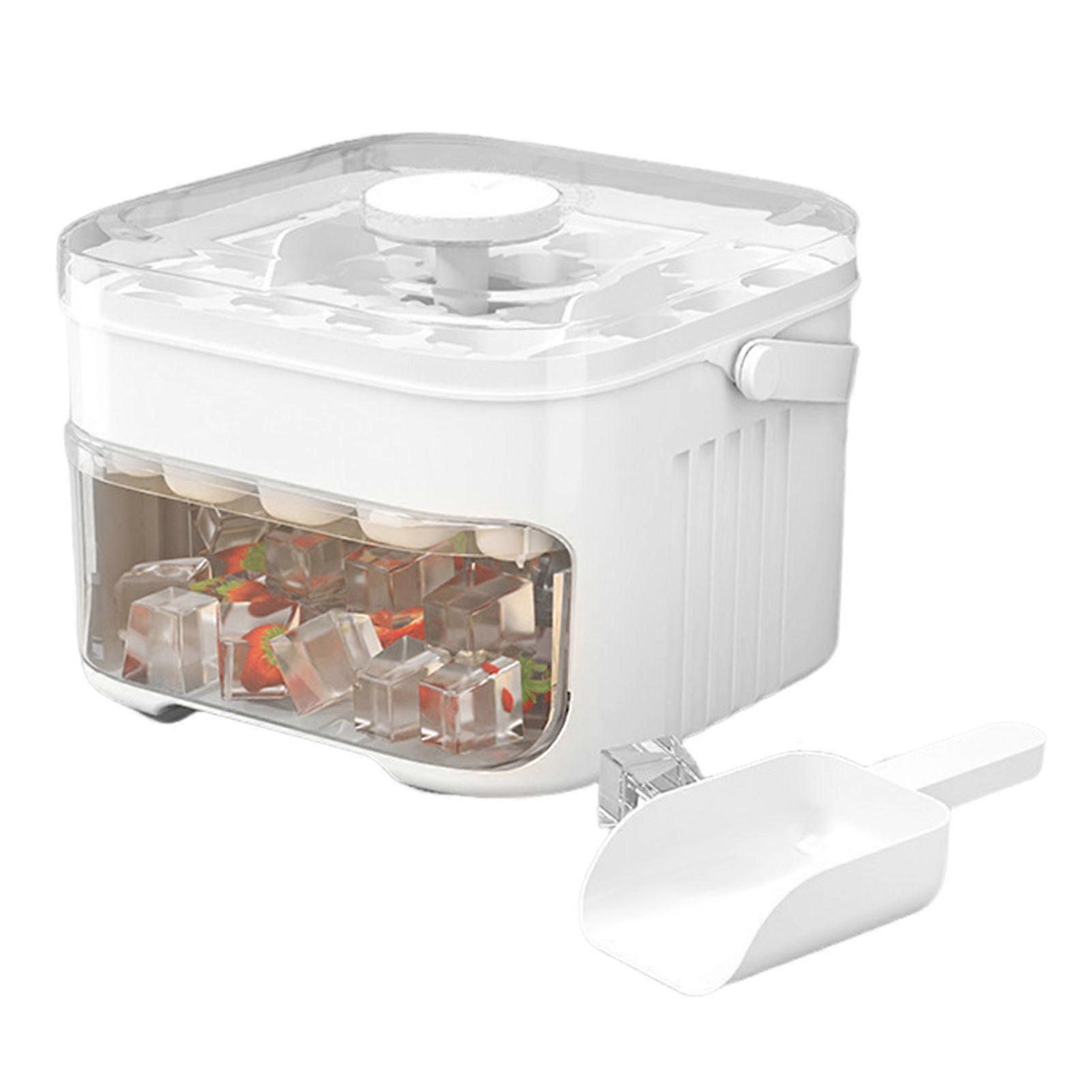 Press Type Ice Cubes Tray With Bin Lid Scoop Easy Release Stackable Silicone Ice Maker Large Capacity