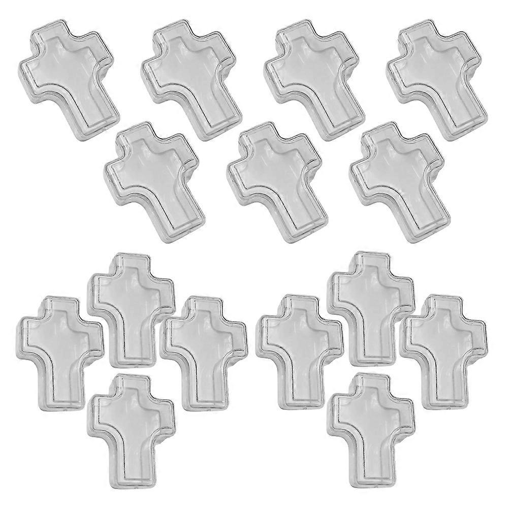 Clear Plastic Cross Box Ring Container for Earring Storage 15Pcs Transparent