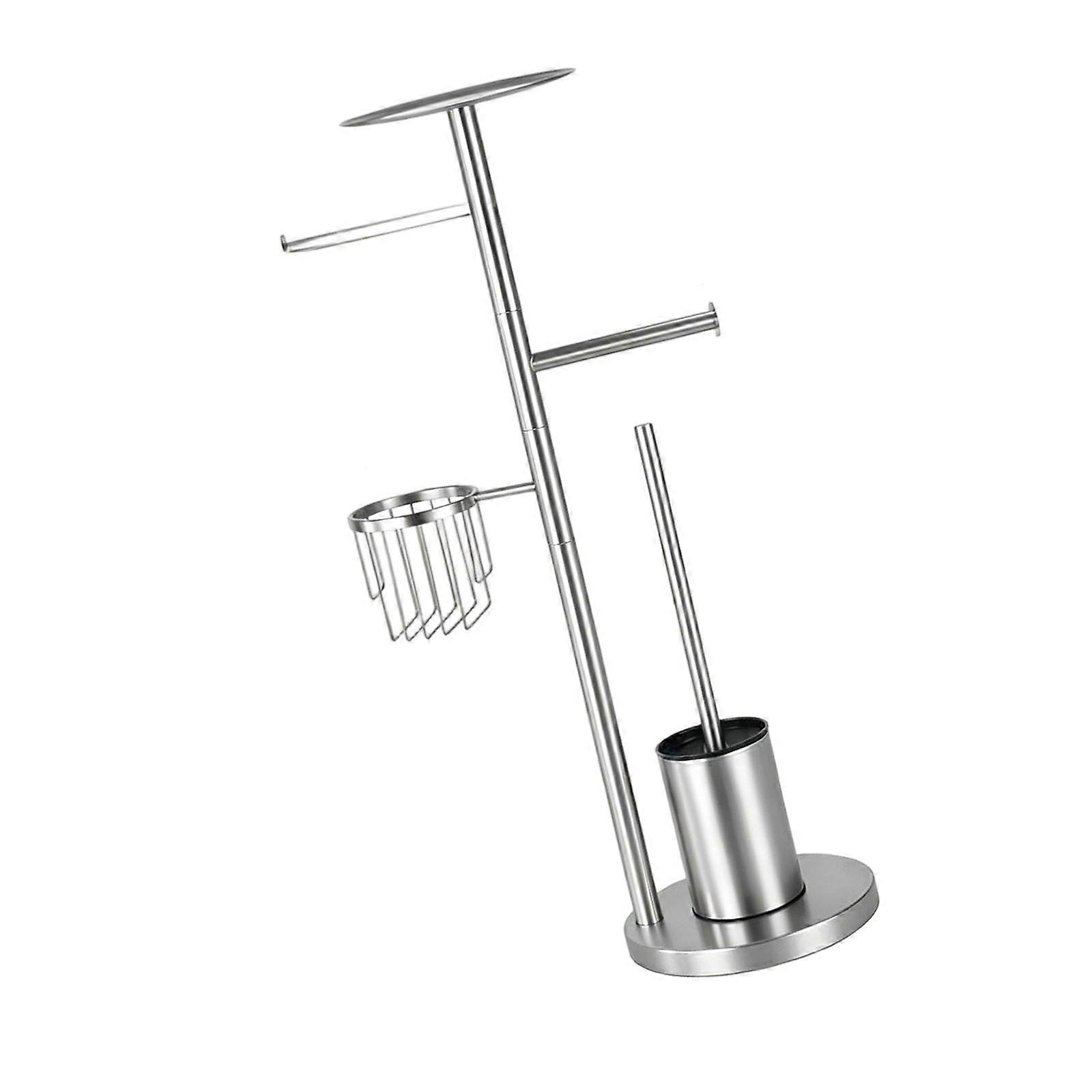 Two Function Bathroom Storage Standing Paper Stand And Brush Container Simple Assembly Required  Silver