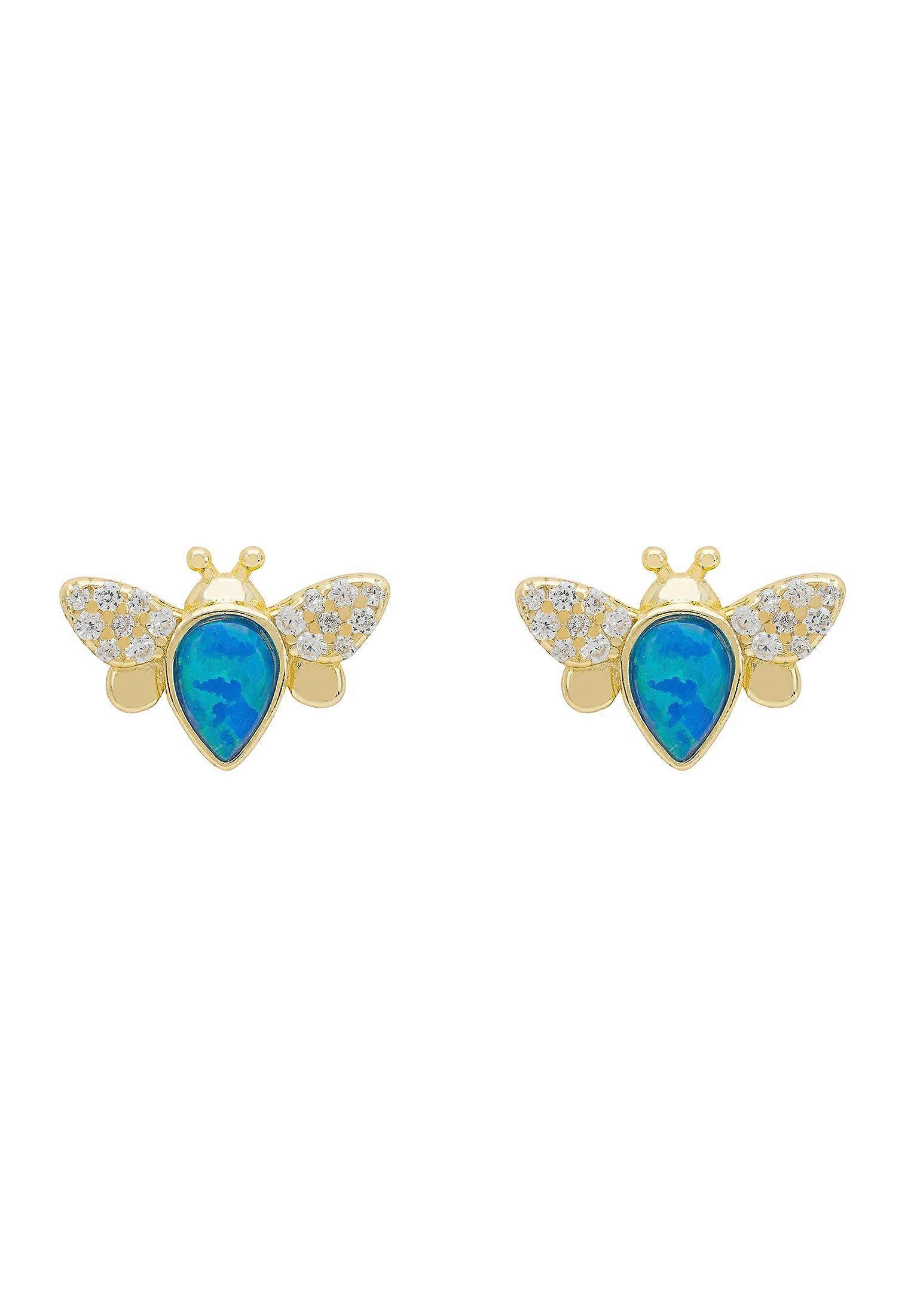 Busy Bee Blue Opal Stud Earrings Gold