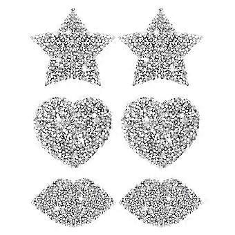 Pairs Rhinestone Pasties Sticky Bra Reusable Pasty Breast Covers Waterproof Stickers for Women(Silver, Novelty Style)