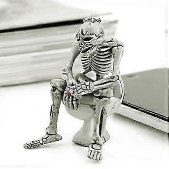 Men's Creative Alloy Skull Toilet Keychain, 1 Piece Silver Skeleton Keyring with Red Gem, Funny Car Key Gift