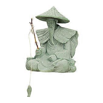 Grey Mini Fisherman Figurine for Decoration Aquarium Ornament