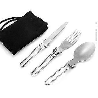 Camping Cutlery Set (fork/knife/spoon), Portable Folding Camping Cutlery Set Knife Fork Spoon, Silver