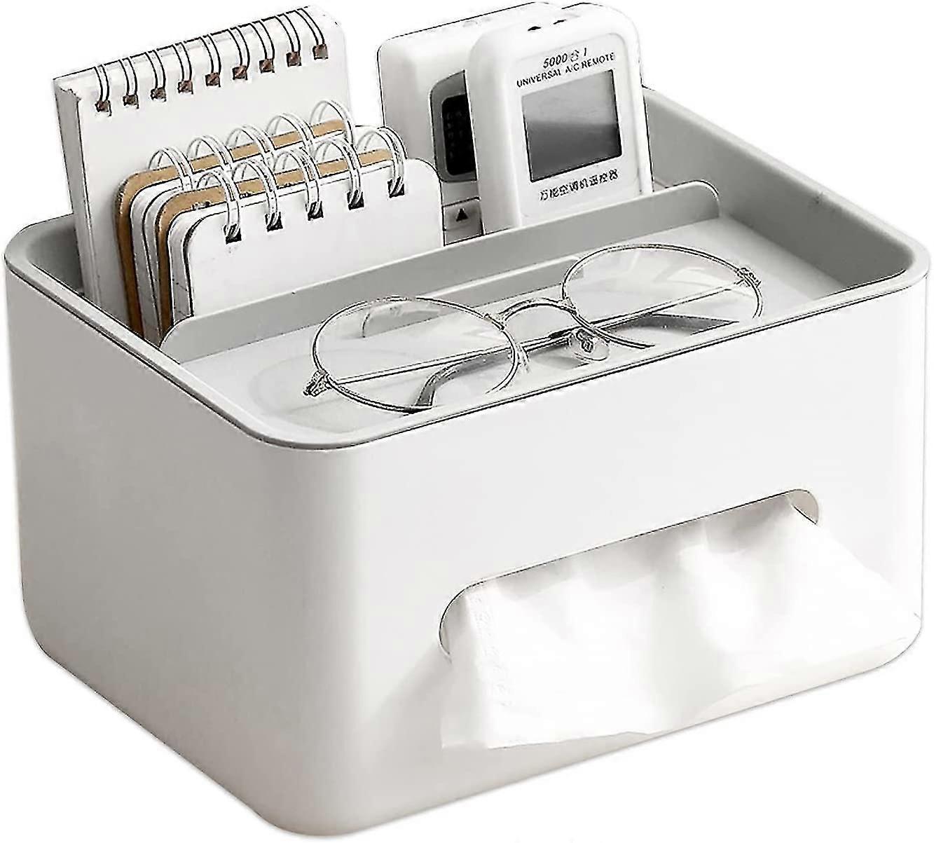 Rectangular Tissue Box Cover Holder with Storage Napkin, Grey