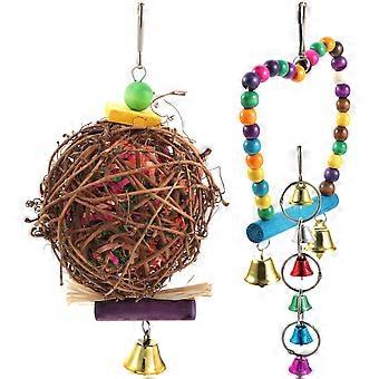Assorted Color Parrot Toys for Cage 3Pcs Wood Bird Accessories
