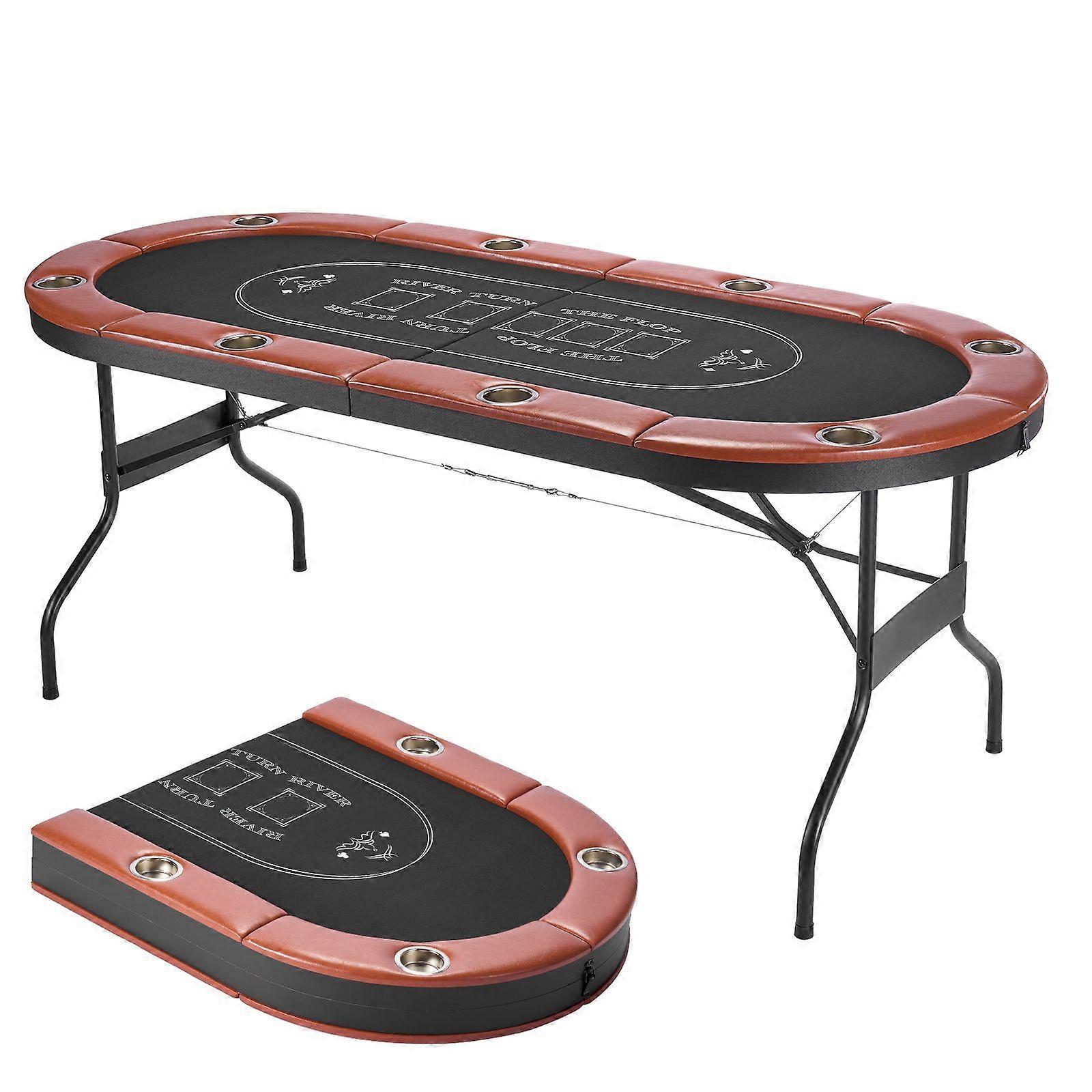 Mesa de pôquer dobrável para 8 jogadores, 72 polegadas, estilo cassino, com bordas acolchoadas e porta-copos.