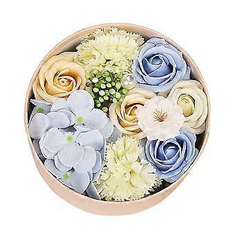 Round Gift Box Soap Flower for Decoration 1Pcs Blue