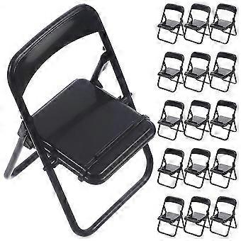 Mini Folding Chairs, Black Plastic, Foldable Compact Phone Stand, Compatible with Smartphones, for Dollhouse Desk Accessory, 25Pcs Set