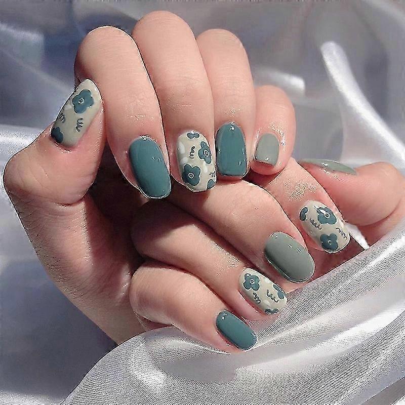 24pcs Slim Fit False Nails Grey Blue