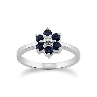 Floral Round Sapphire & Diamond Cluster Ring in 9ct White...