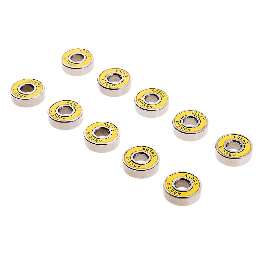 10 pièces ABEC-9 608RS Patins à roulettes Roulements de roue Joint Roulements à billes Jaune
