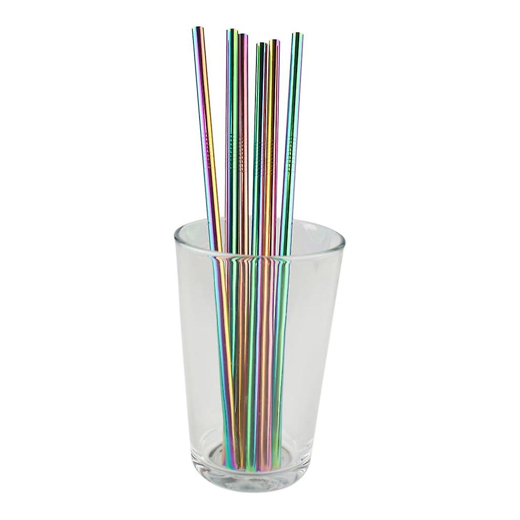 6x straight metal Straw-rainbow