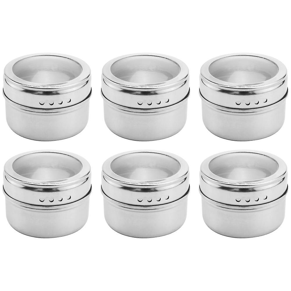 6pcs / סט שקוף מכסה תבלין מגנטי צנצנת תבלינים נירוסטה תבלינים רוטב אחסון מיכל סירים מטבח