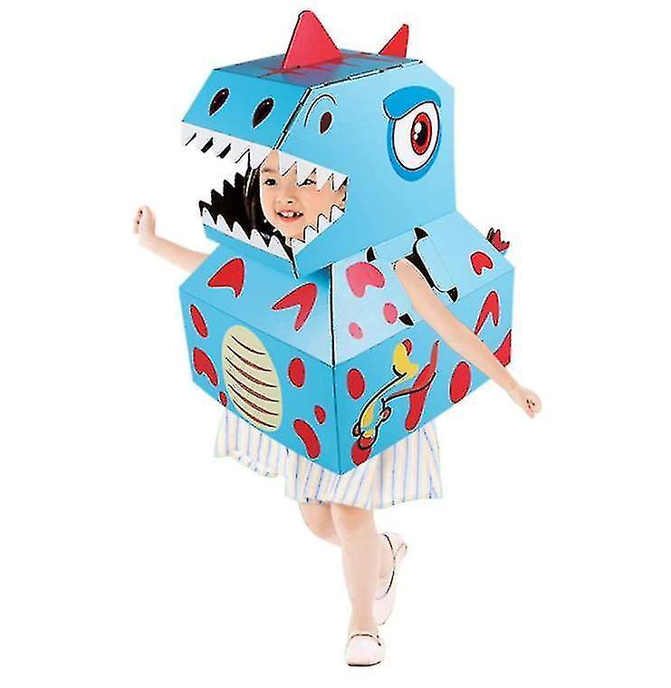 Hand Exercisers Kids Dinosaur Dress Up Wearable Diy Carton Paper Clothes Toys Children's Performance Clothing Blue