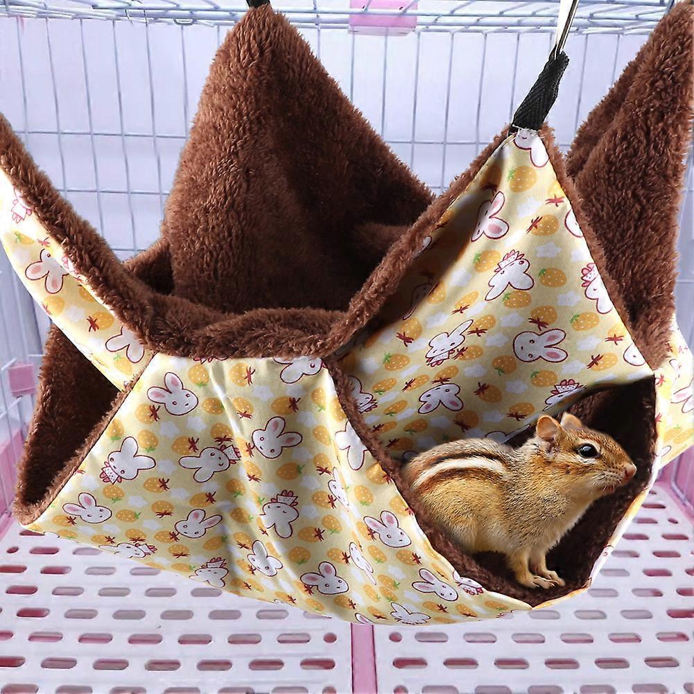 Yellow Rabbit Double Layer Interlayer Warm Hammock Hanging Bed House Sleeping Bag for Squirrel Small PetsS