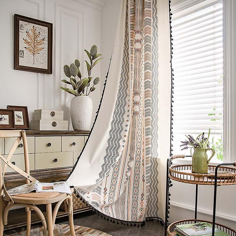 Baumwoll-Leinen Vorhang – Patchwork Design, Boho, 139x198 Cm, Für Wohn-/Schlafzimmer
