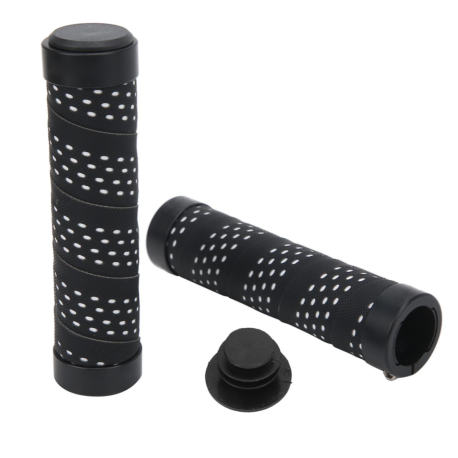 ZTTO Bicycle AntiSlip Grips Mountain Bike Handlebar Double Locking Grips with End Plug(Black White )