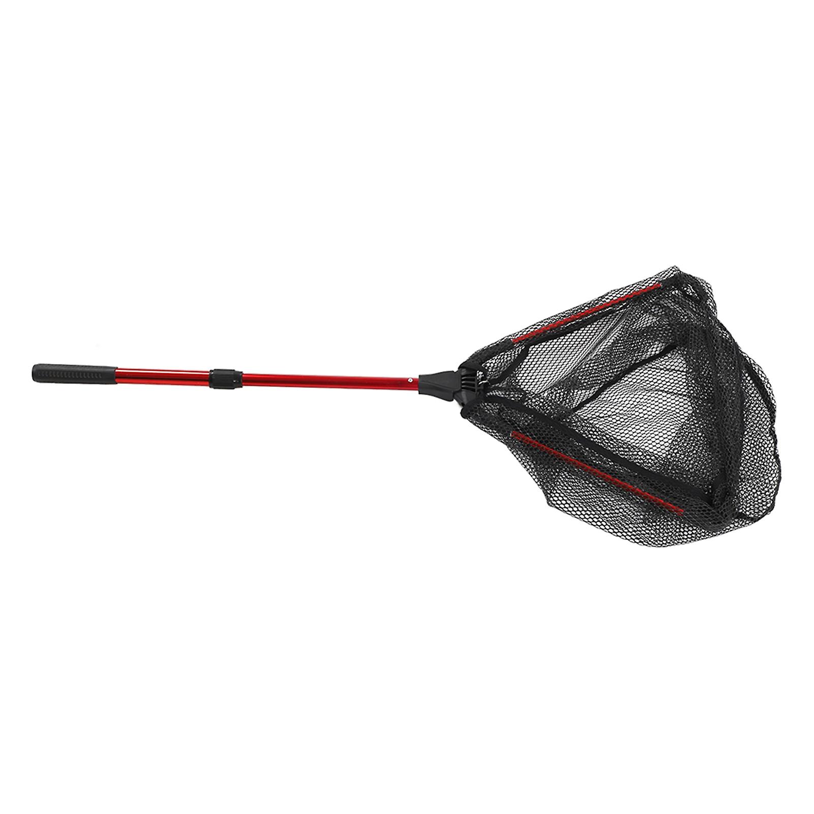 Folding Fishing Landing Net Aluminum Alloy Hex Structural Mesh Extended Handle Double Sided Rubber Coating Fishing Net