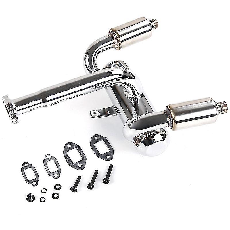 Cnc Metal 2x Twin Exhaust Pipe With Muffler For 1/5 Hpi Rovan Baja 5b 5t 5sc Rc
