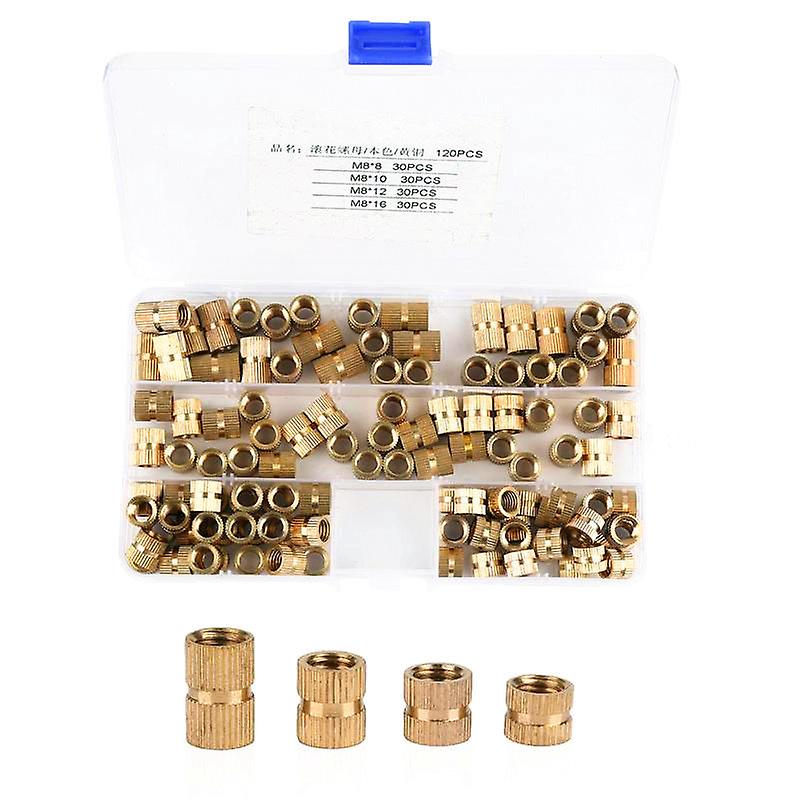 120Pcs M8 Brass Cylinder Knurled Threaded Nut Round Insert Embedded Nuts Assortment Set