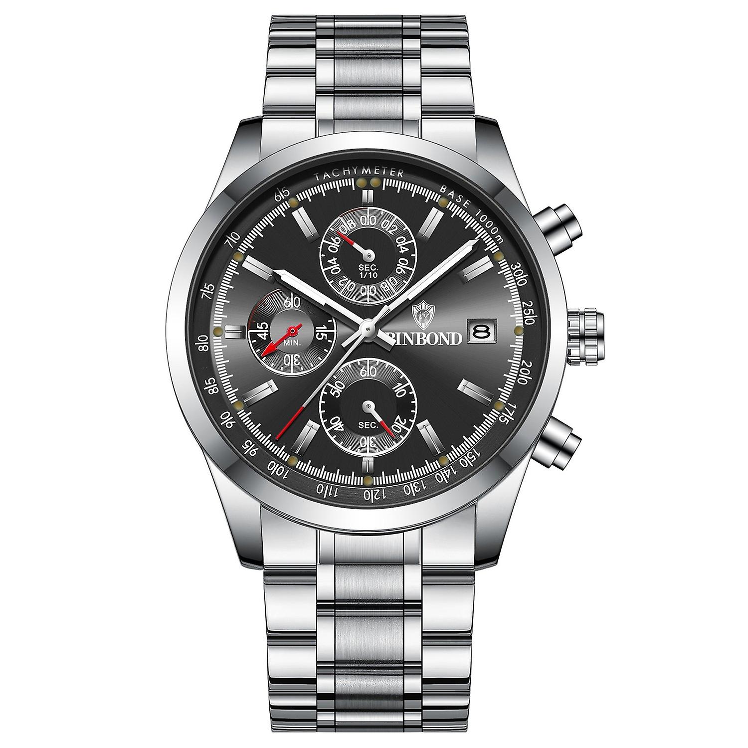 BINBOND B6022 Quartz Watch White Steel-Black