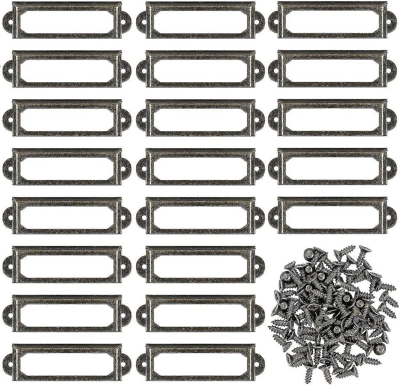 60pcs Metal Label Holders With Screws For Furniture Drawers Cabinets Card Name Plates For Desk Bookshelf Shelves - Bronze