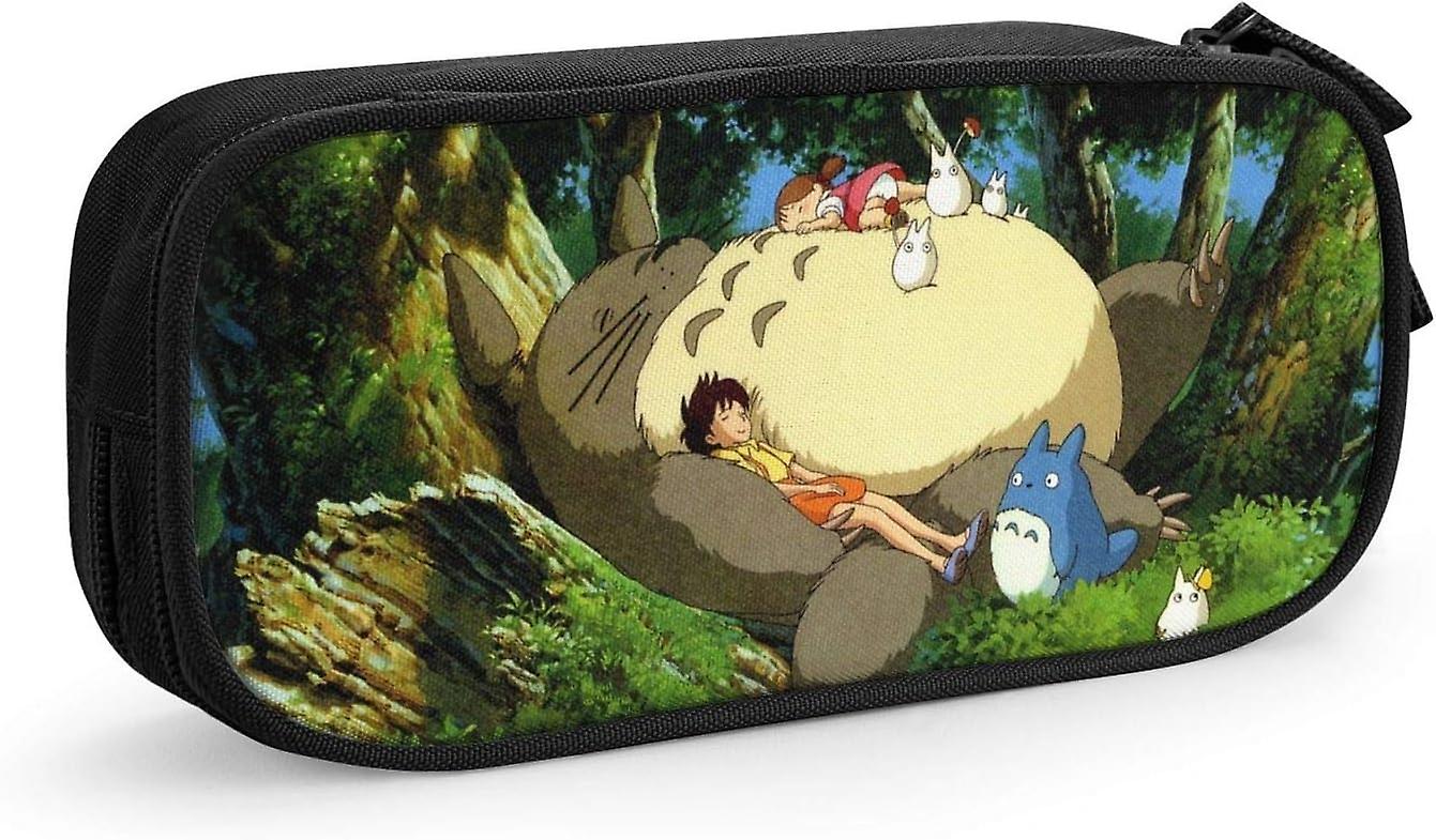 TI1573 My Neighbor Totoro Pencil Pouch مع مقلمة كرتونية بسحاب مع سحاب منظم قرطاسية صندوق قلم كبير السعة للأولاد والبنات