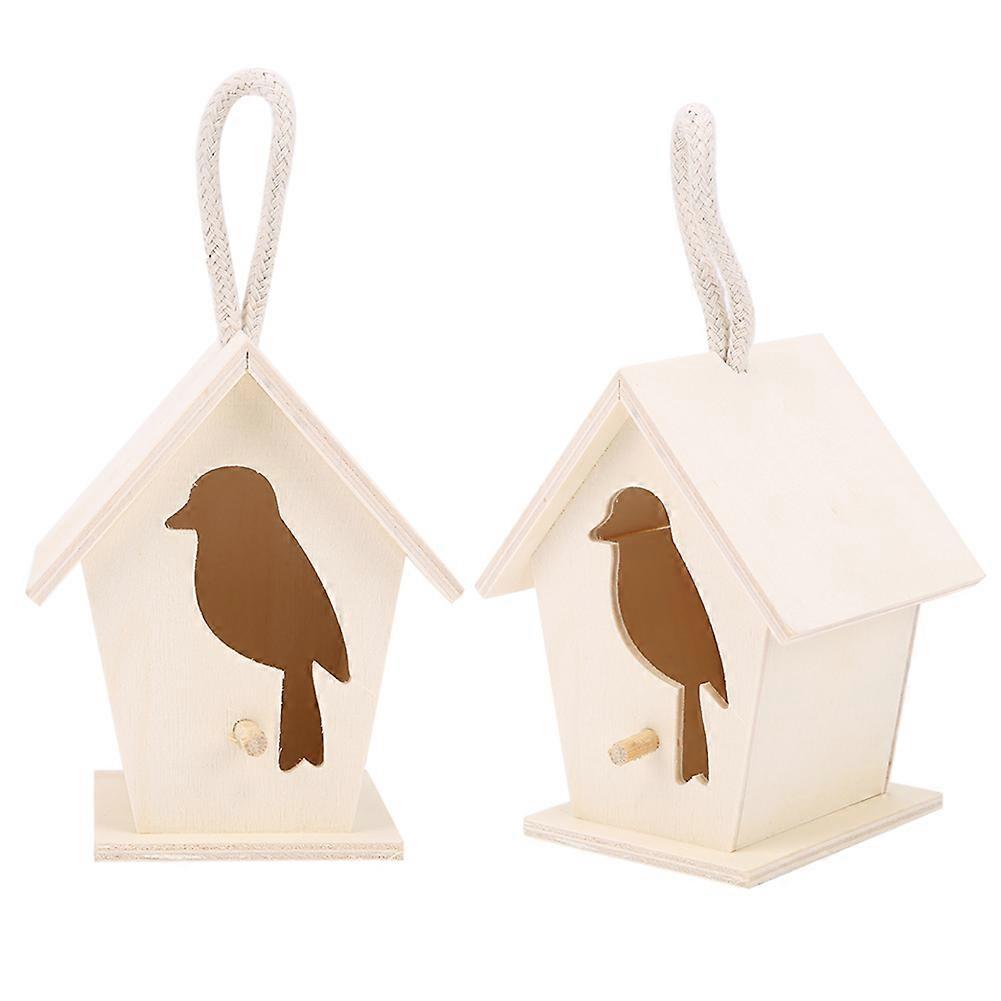 Bird Nests 2Pcs Outdoor Hanging Wooden Birdhouse Birds Nesting Box Crafts Ornament Garden Decoration