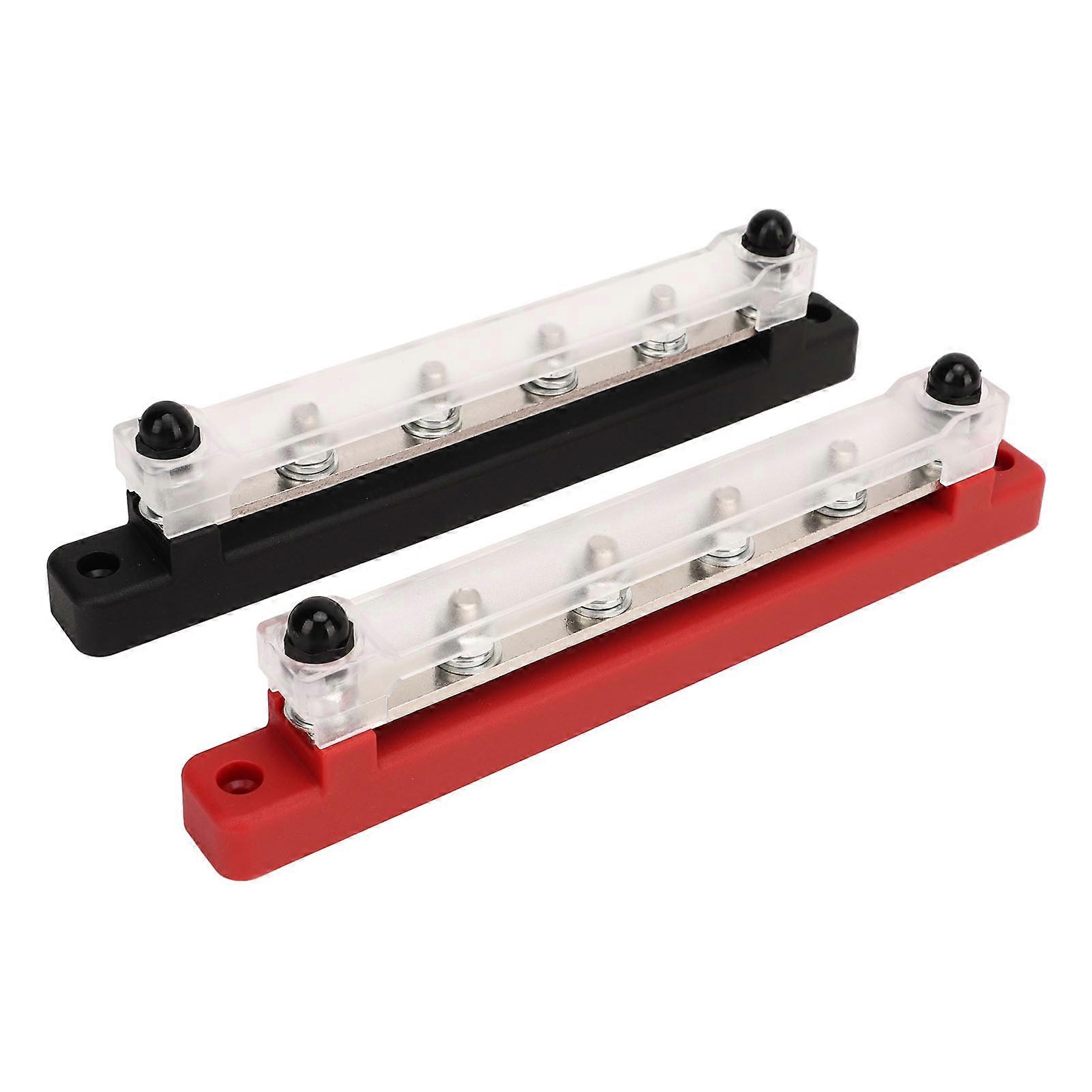 2Pcs DC12V‑48V 150A Power Distribution Block 6 Studs M6 Battery Bus Bar for Car RV Yacht Boat Black Red 