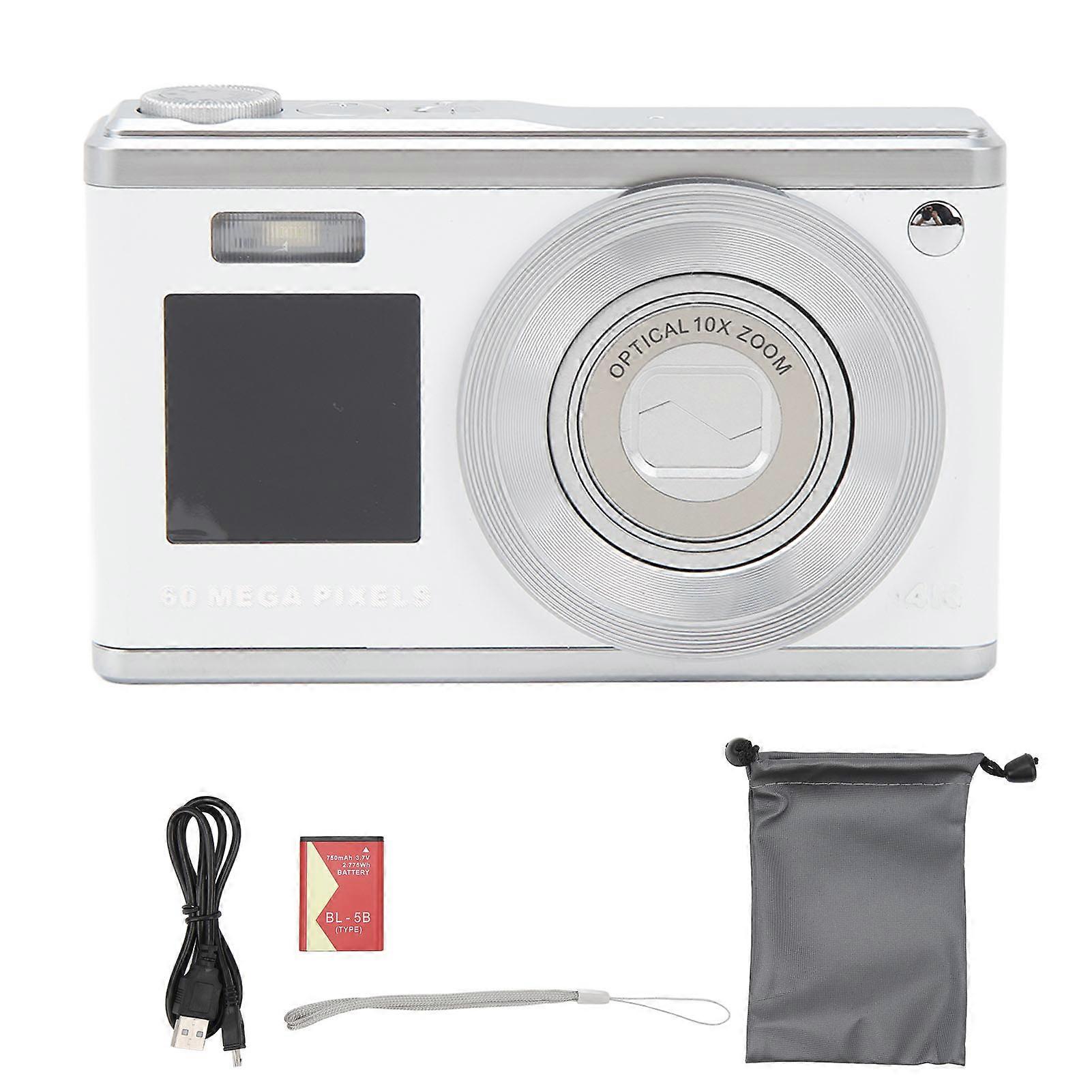 Digital Camera 2.88in IPS Screen Anti Shake 10X Optical Zoom 750mAh Auto Focus Vlogging Camera Built in Fill Light White NO.6026