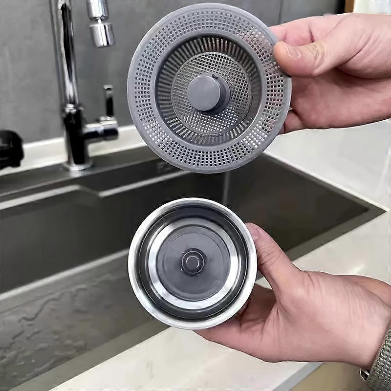 Filtro grande 3 in 1 Filtro di scarico per lavello da cucina e tappo combinati, guscio avvolto in acciaio inossidabile cromato, filtro a cestello anti-intasamento con Ha pieghevole