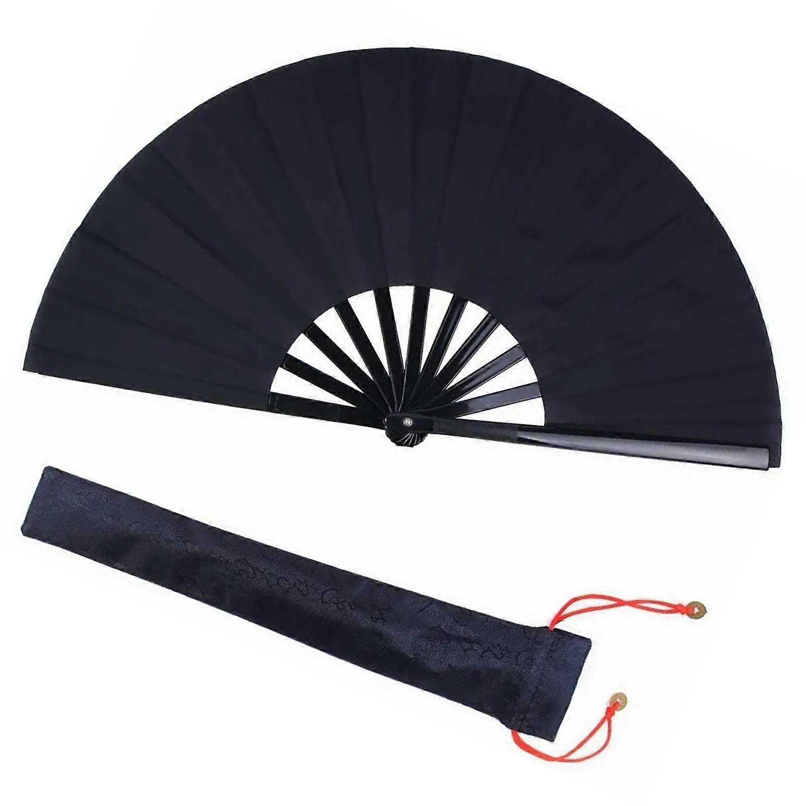 Kung Fu Fan Folding Black Handheld Fan for Stage Performances Parties Decorations Anniversaries