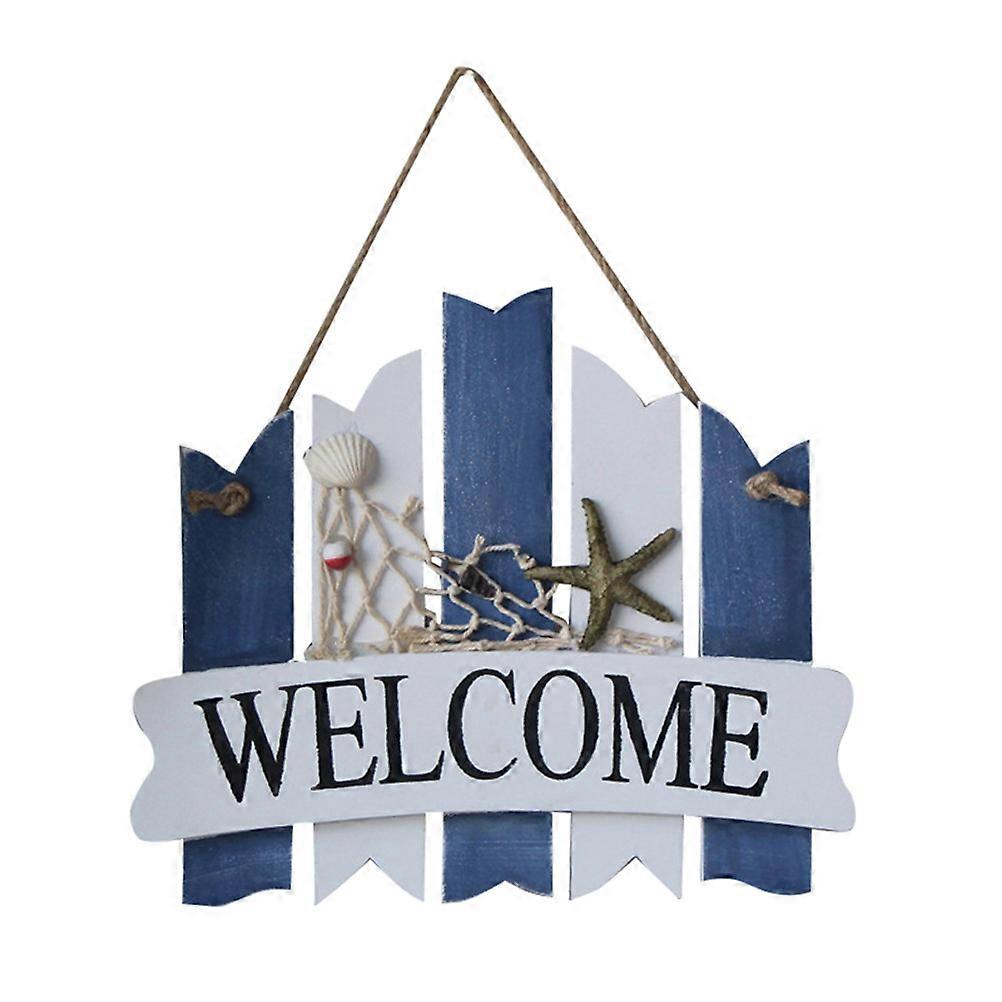 WELCOME Wooden Fishing Net Sea Star Hanging Mediterranean Style Nautical Wall Decor Beach Theme Cafe Decoration