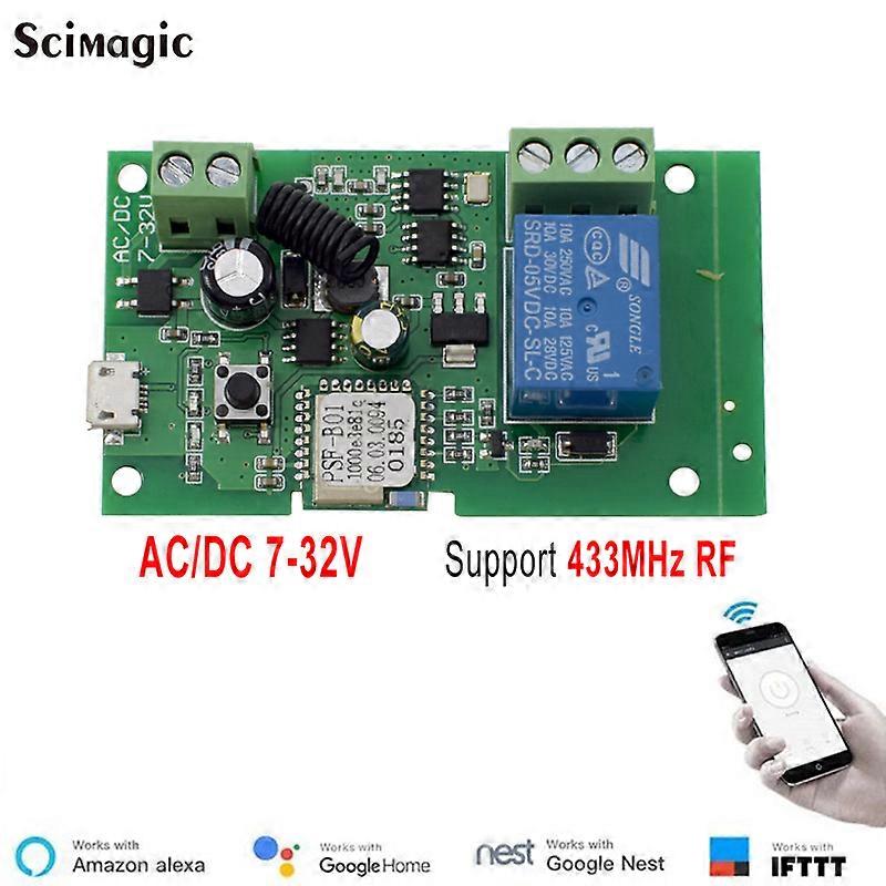 DC 7-32V AC 85-250V WiFi reléový modul 1CH bezdrôtový inteligentný domáci diaľkový ovládač s RF 433MHZ Alexa Googole Home