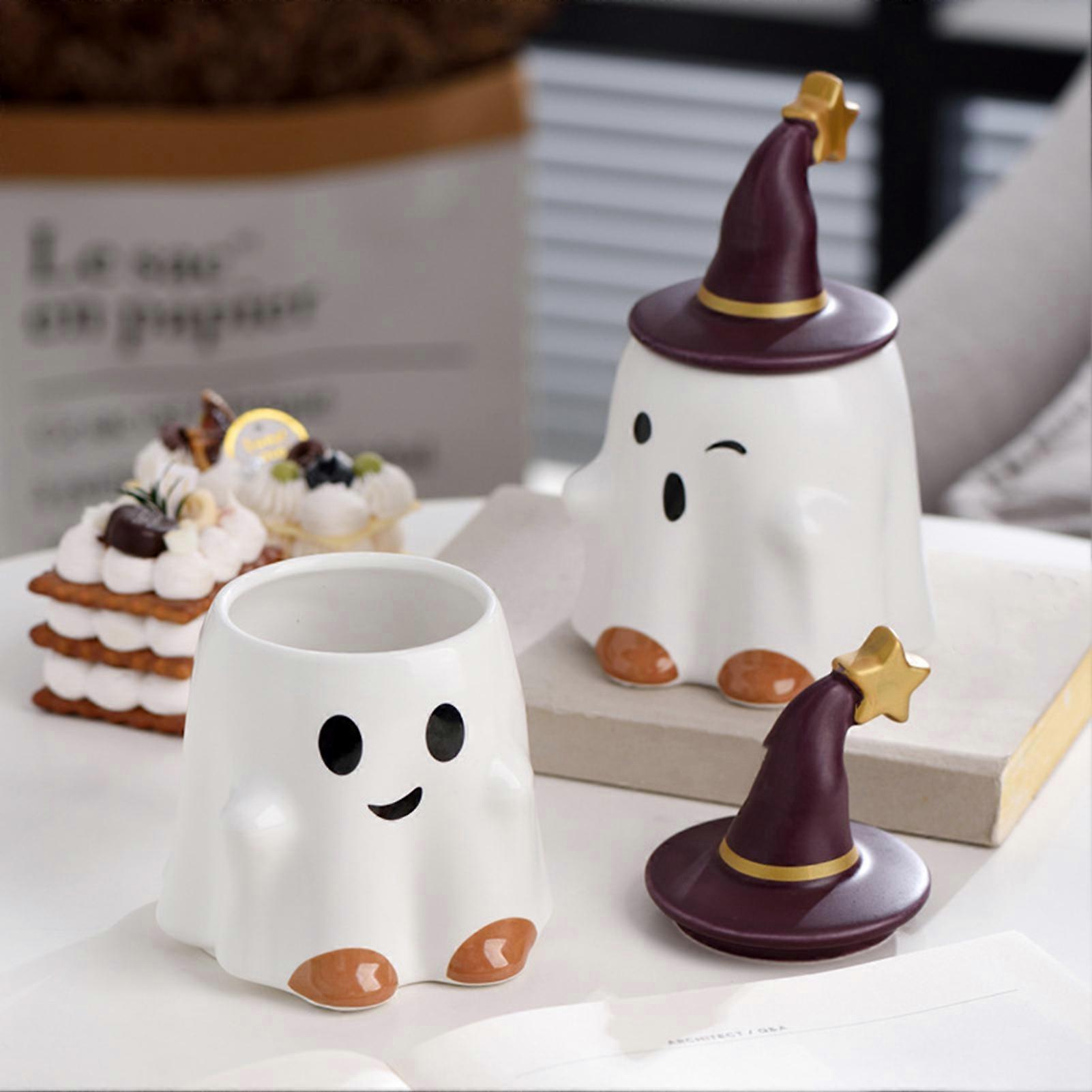 Halloween Ghost Mug With Hat Lid – 12 Oz Cute Ceramic Coffee Cup For Spooky Season