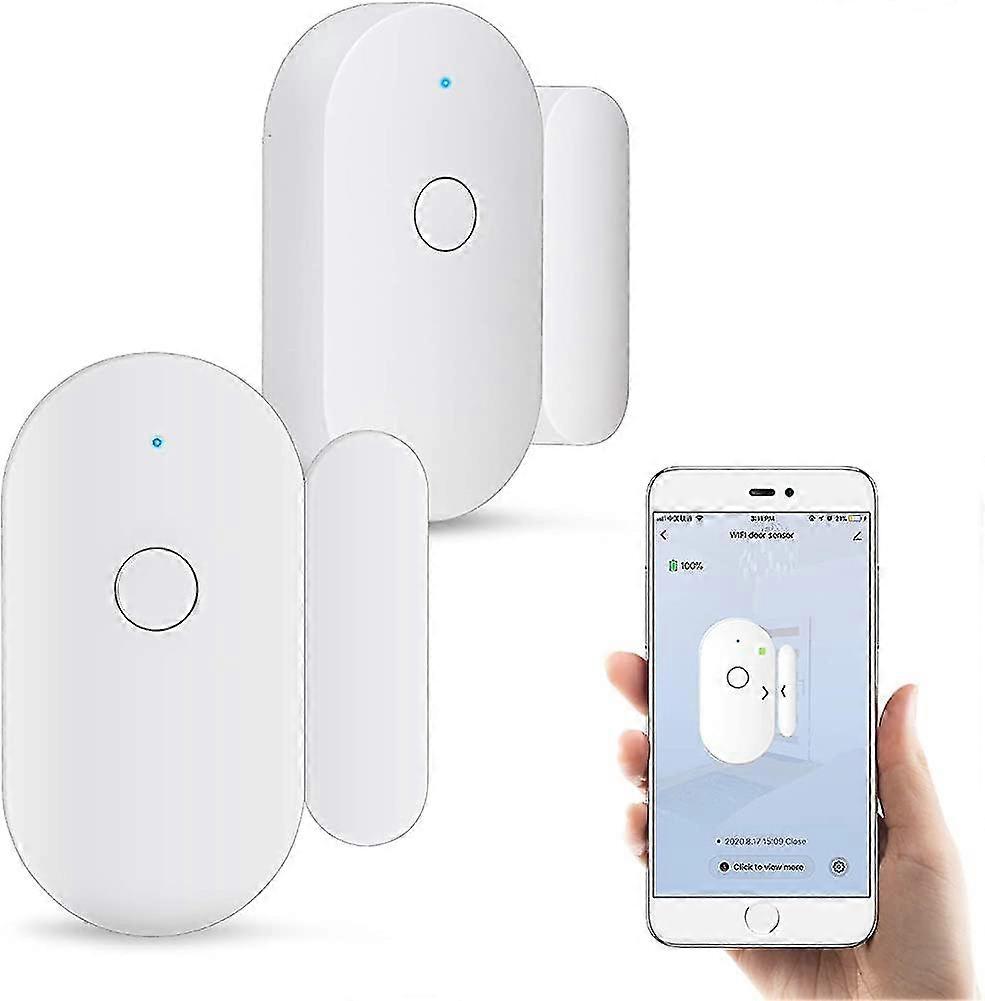 2 Pack Wifi Smart Dør vindu Sensor Dørdetektor Trådløs Sensor Med App Alarm