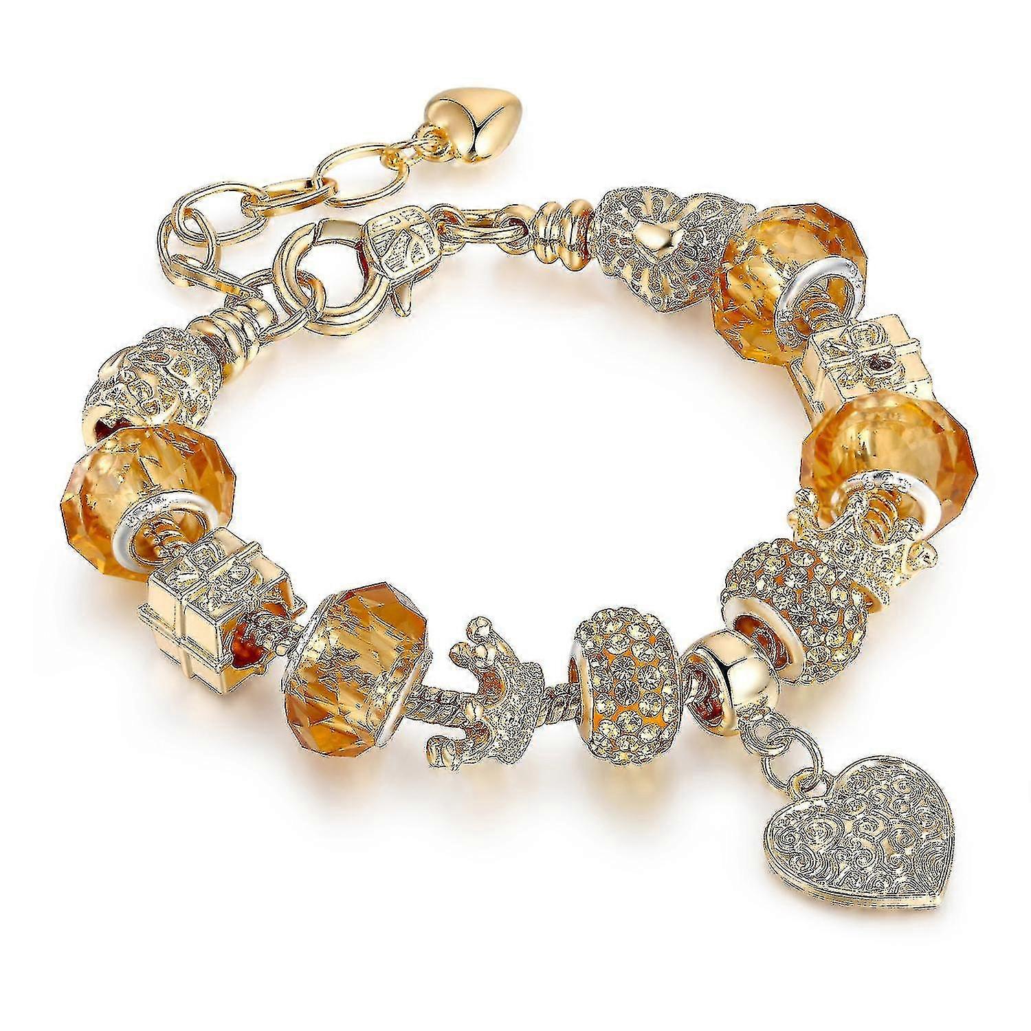 Hmwy-gold Snake Bone Bracelet Alloy Large Beads Heart Crown Diamond-encrusted