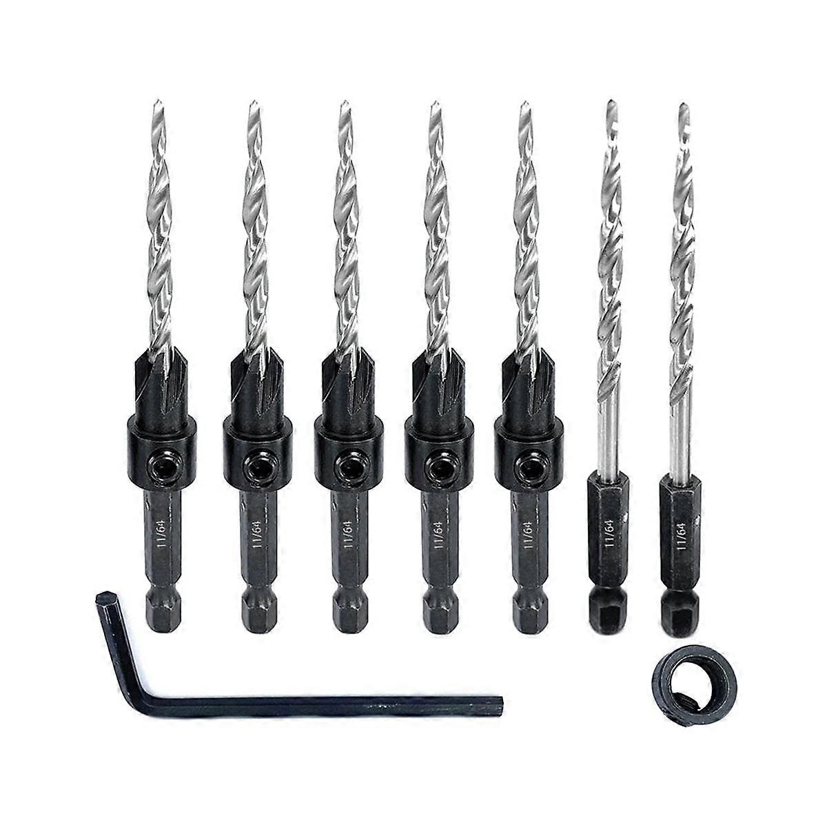 5Pcs Wood Countersink Drill Bit Set with 2Pcs Counter Sinker Replacement Tapered Drill Bit for Dril