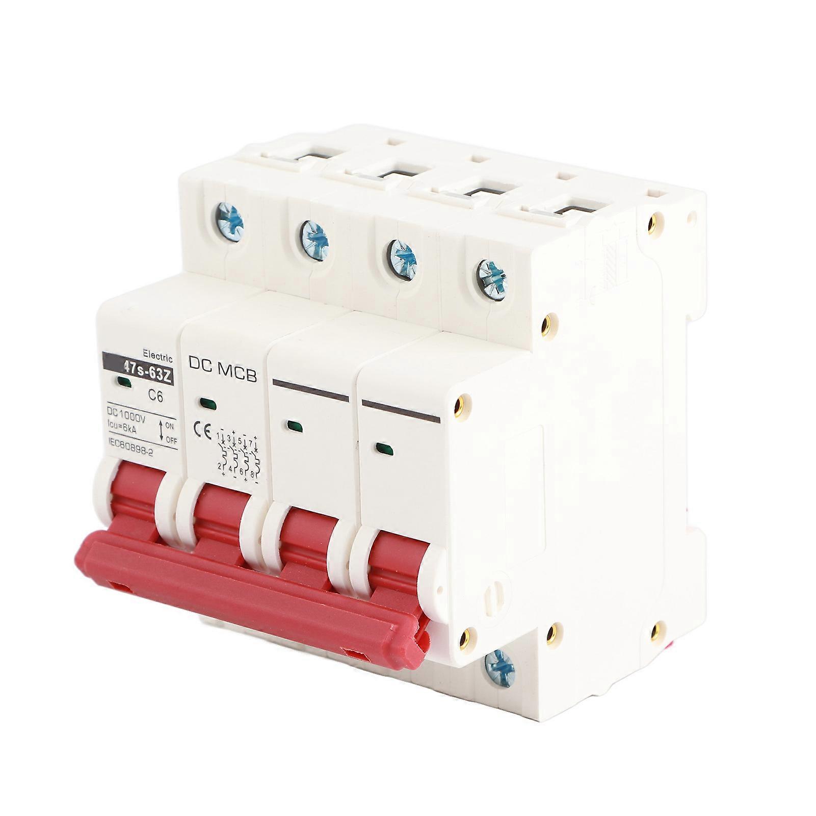 4P DC Circuit Breaker 6000A Breaking Capacity Electromagnetic Tripping DIN Rail Installation DC Breaker 6A 1000V