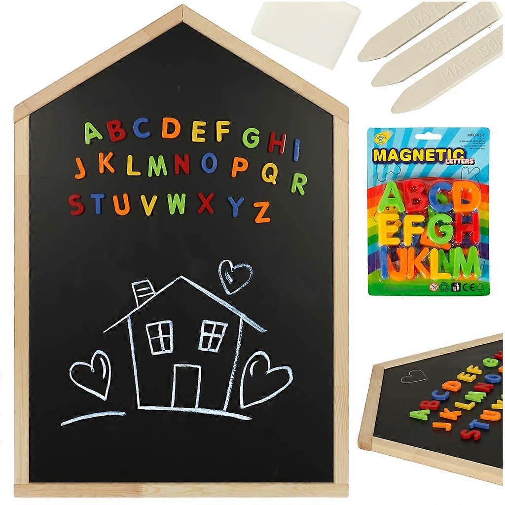 Magnetic chalkboard hanging house + letters chalk sponge