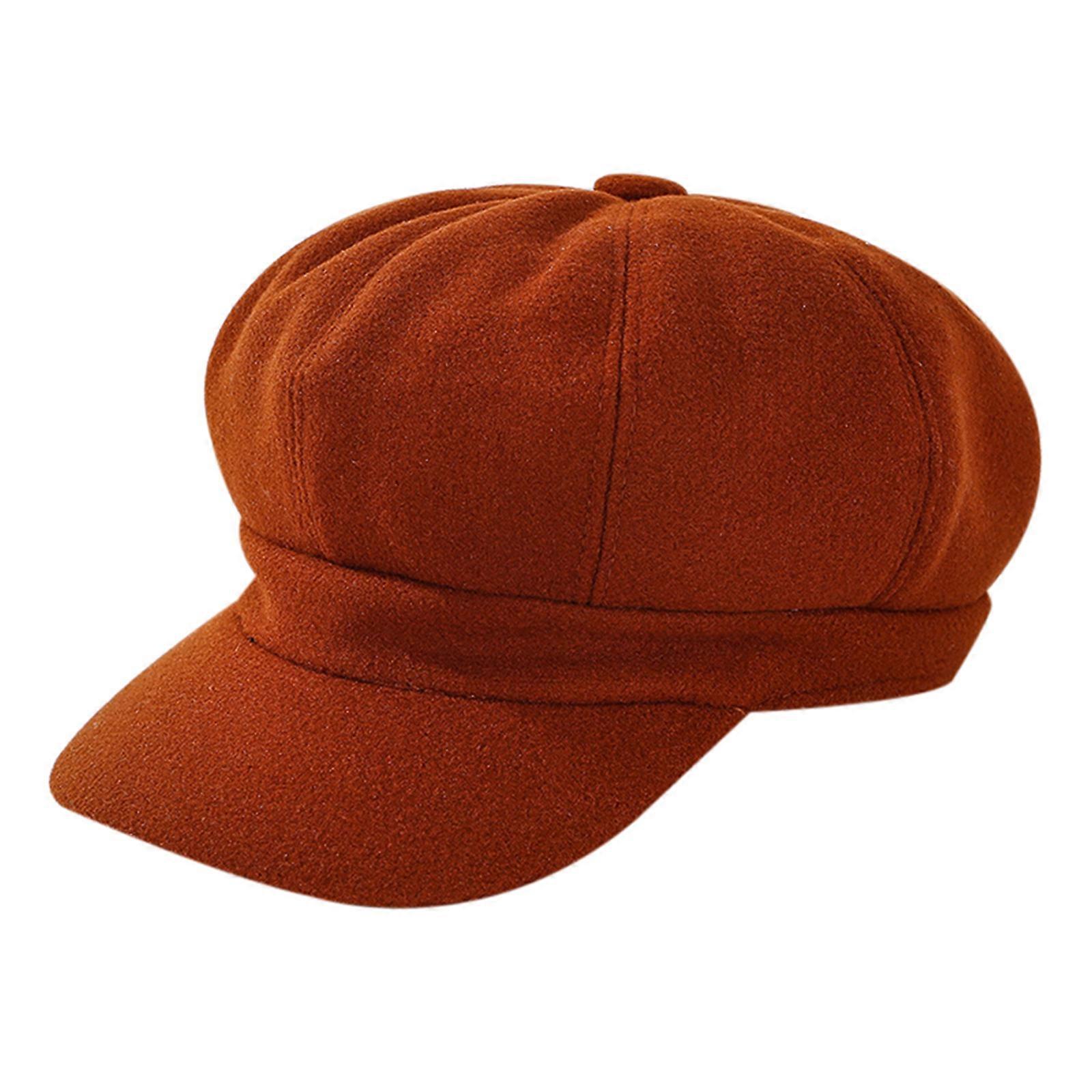 Solid Color Woolen Newsboy Cap Octagonal 8 Panel Hat Women Autumn Winter Thickened Warm Beret
