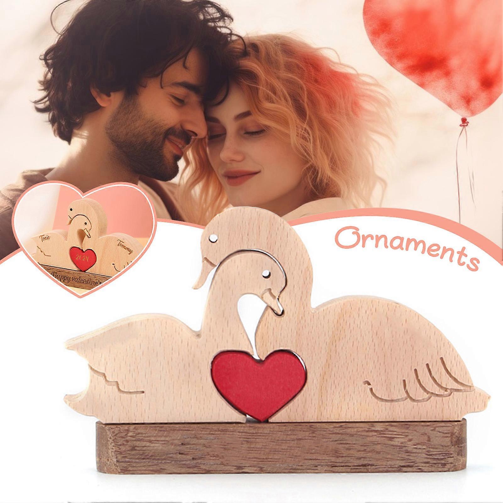 Valentine's Day Wooden Goose Puzzle Ornament Durable Heartfull Craft Gift for Lovers Couples