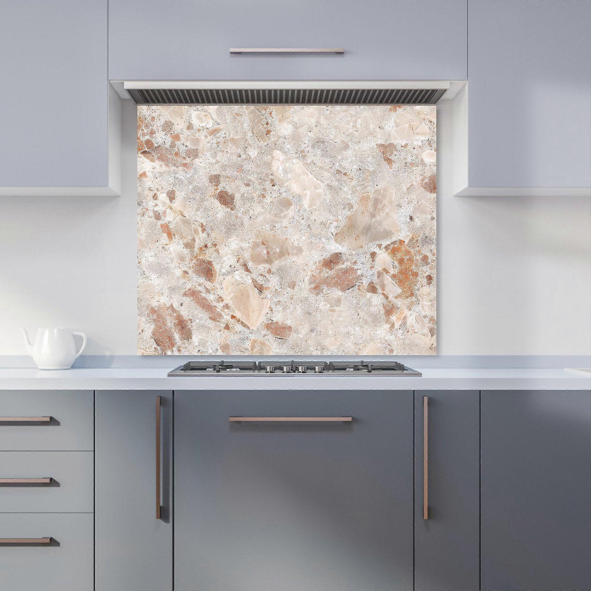 Polished Sweet Peach Quartz Effect Kitchen Splashback