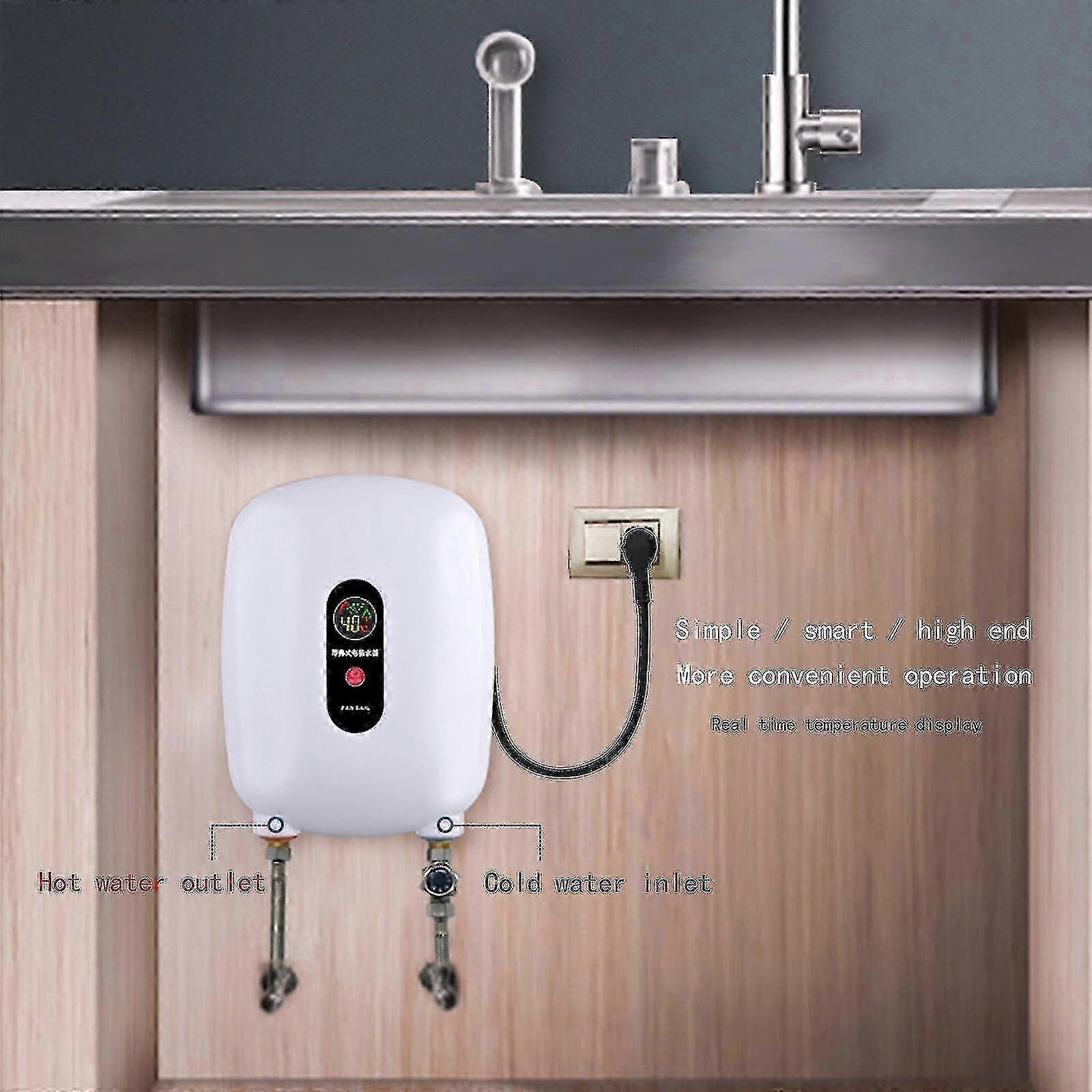3000wミニ給湯器110v電気タンクレスインスタント温水ヒーターサーモスタット洗浄暖房システムホームキッチンバスルーム(白)機能