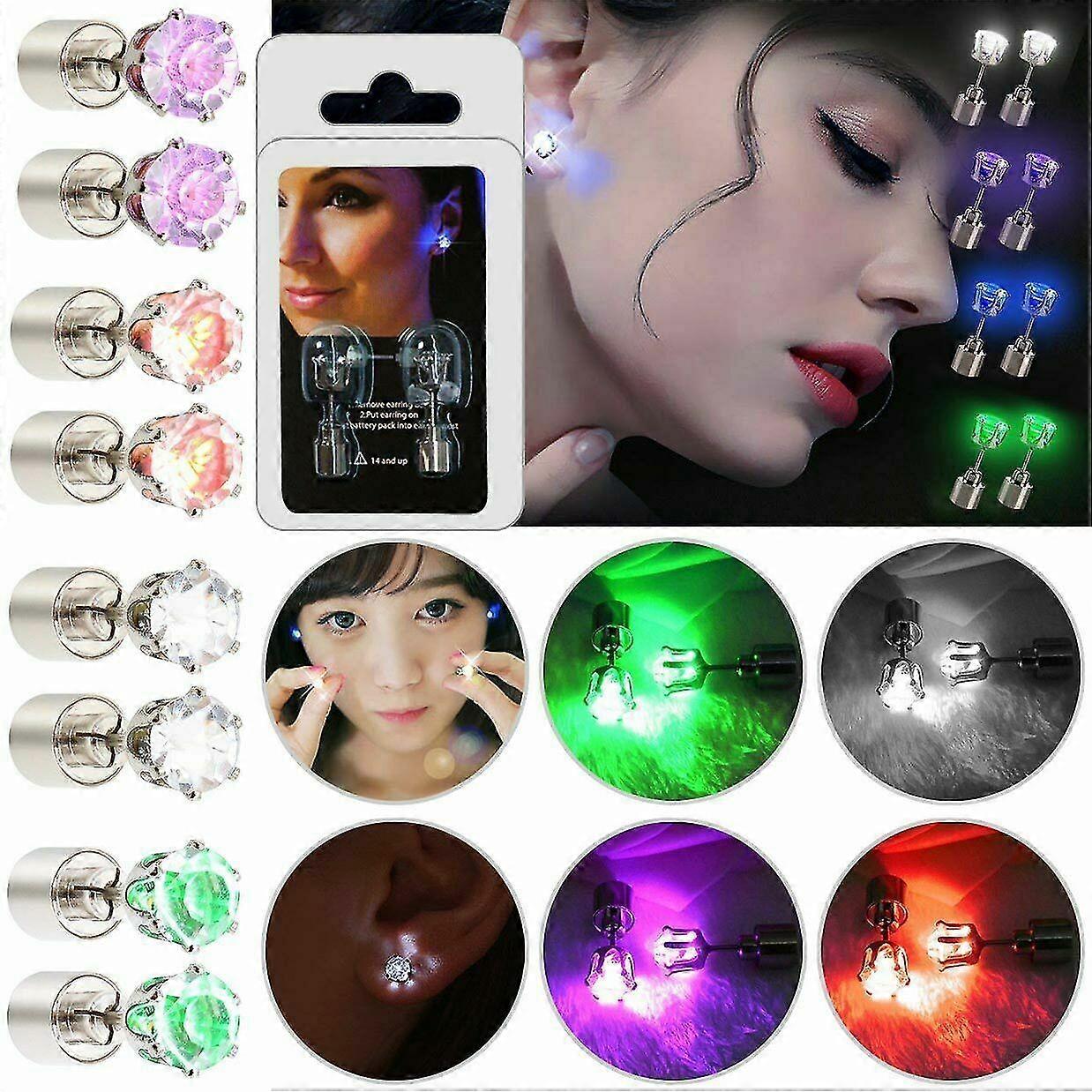 One Pair Light Up Led Earrings Studs Blinking Flashing For Party Xmas Gift ZD A
