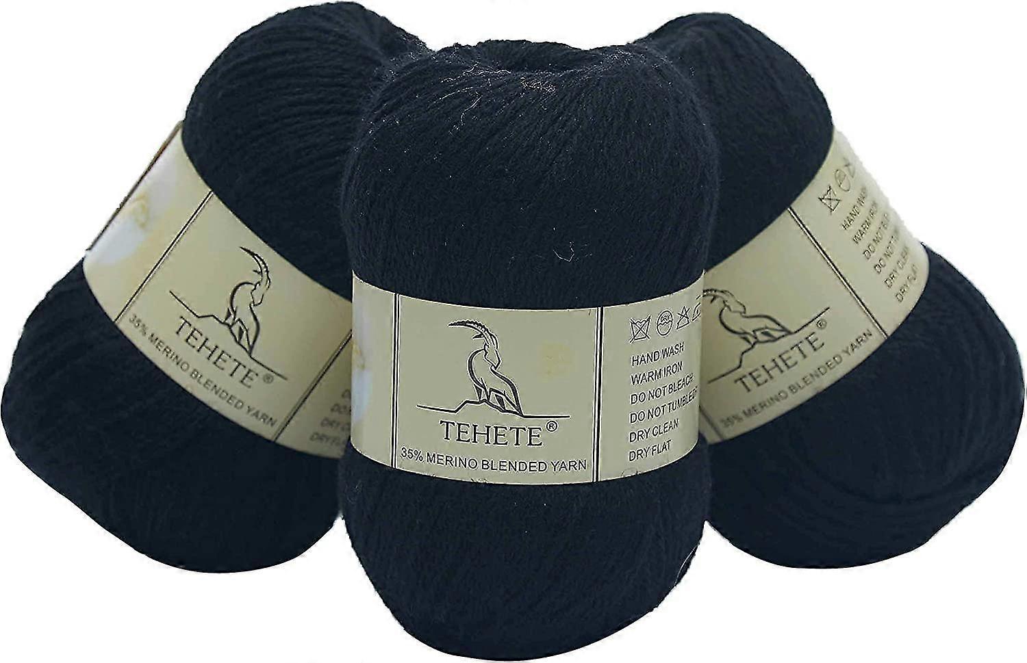 Merino Wool Yarn For Knitting 3-ply Soft Lightweight 150g Crochet Yarn (black)