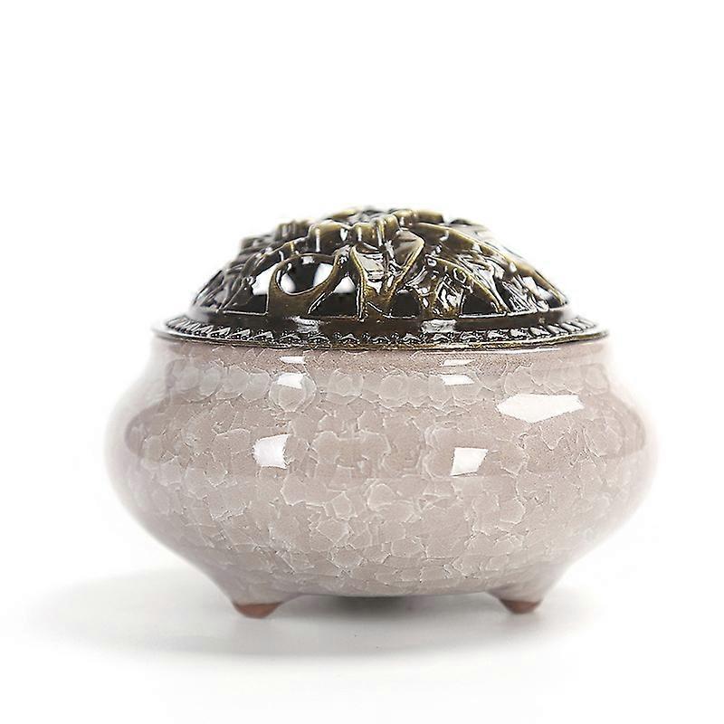 Ceramic Incense Burner, Classic Style Incense Burner with Brass Calabash Incense Holder and Metal Lid, Decorative Home Accessory