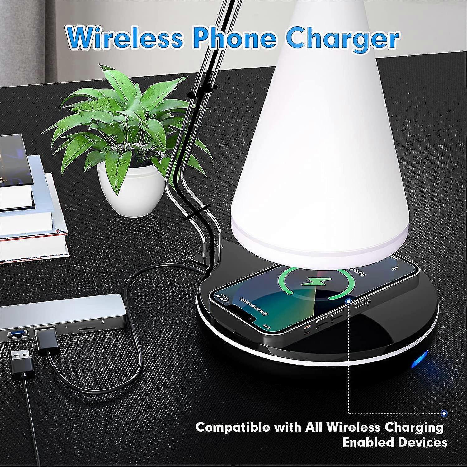 Table Lamp Bluetooth Speaker: Led Wireless Charging Bedside Lamp Touch Sensor Stepless Dim