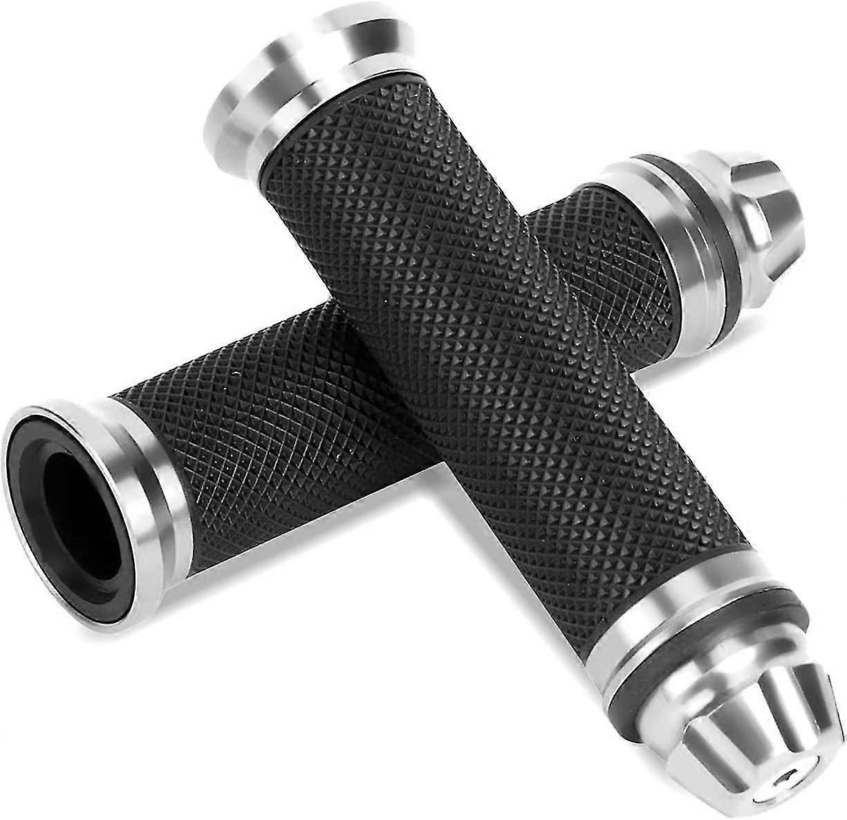 Universal Motorcycle Handlebar Grips Cnc Aluminum Rubber Motorbike Handle Bar Grips For 7/8" Handle Bar Bike Bicycle (silver)2pcs